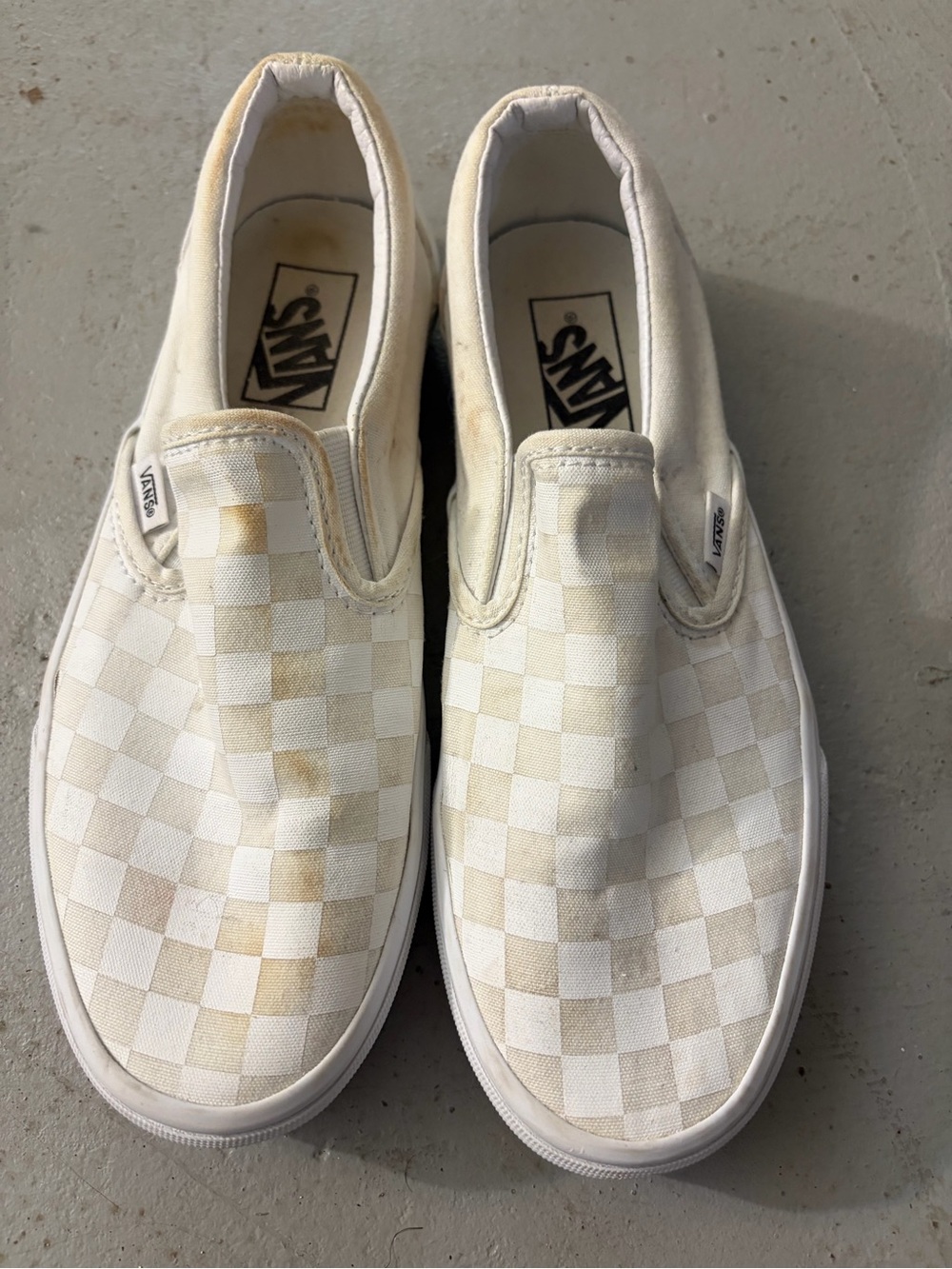 Vans Men’s Cream and White Checkerboard Slip-On Loafers